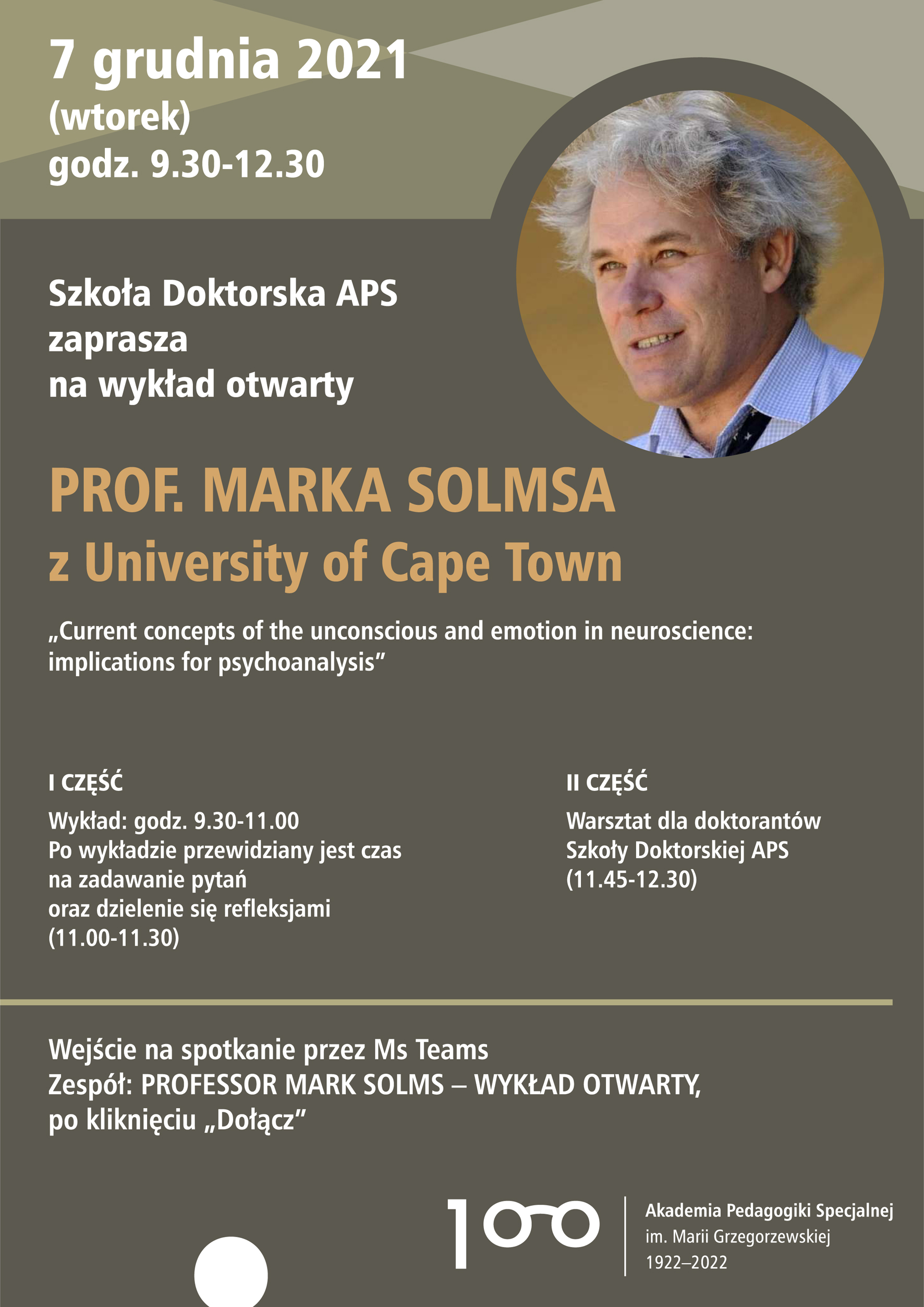 Plakat wykładu w Szkole Doktorskiej